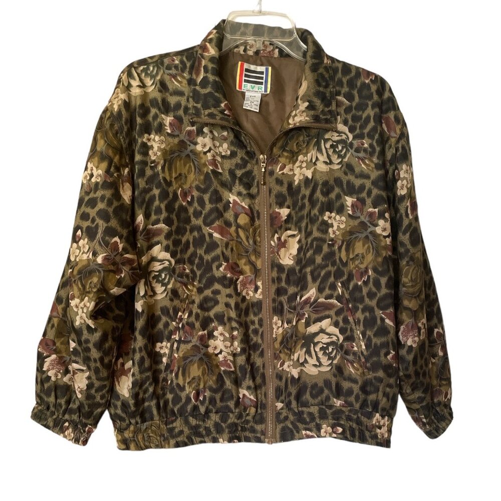 Vintage EVR Floral & Leopard Print Silk Bomber Jacket PM